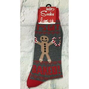 Christmas Socks "Let's Get Baked" Gingerbread Men's Crew Socks Shoe Size 7-12